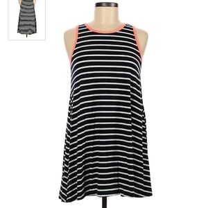 Cacia Tank Dress Blue White Striped Coral Accent Sleeveless Women's Medium M EUC